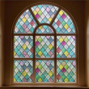Stained Glass Window Film, Window Privacy Films, Colorful Lattice Window Tint